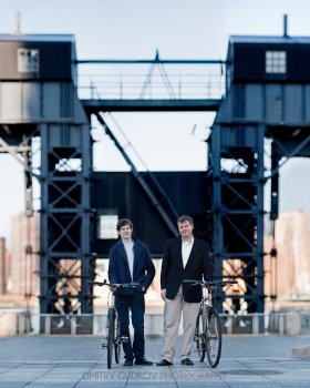 BikeNYC Portrait of Steve Vaccaro and his son Clark at Gantry Park in Queens