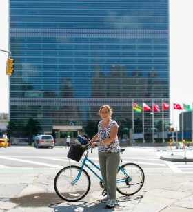 bike portrait of Mary at the United Nations